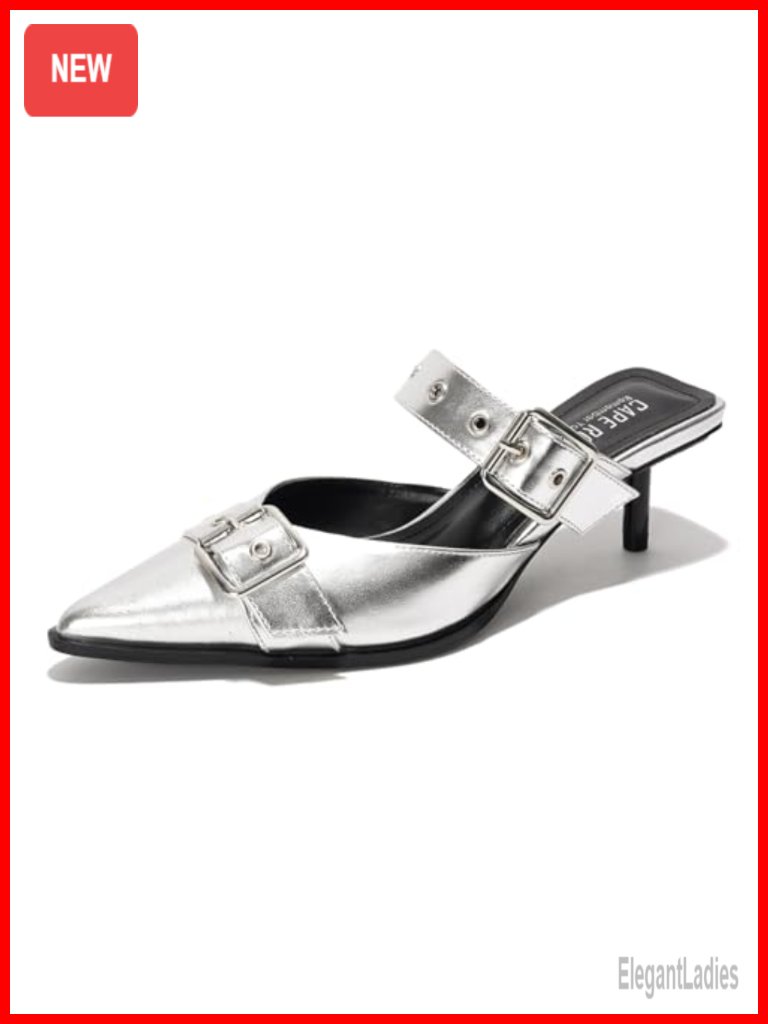 Women's Kitten Heels Pumps Pointed Toe Low Mule Heels Slingback Work Heels